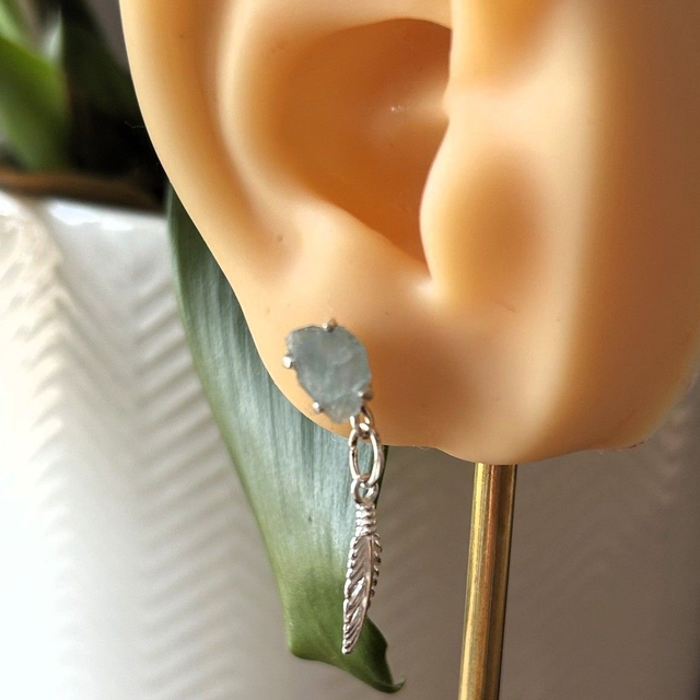Aquamarine &amp; Silver Feather Earrings – Handmade Celestial Jewellery for Throat Chakra Healing &amp; Spiritual Guidance