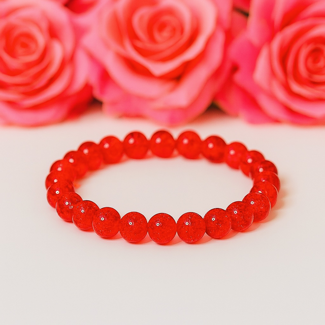 Crimson Glow Armband – Rode Crackle Kralen | Handgemaakt & Elastisch