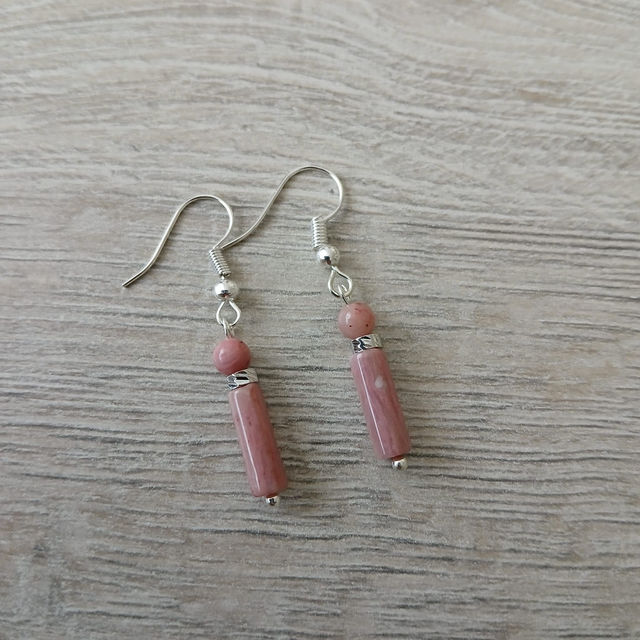 Dames oorbellen Rhodochrosiet en stainless steel (1.238)