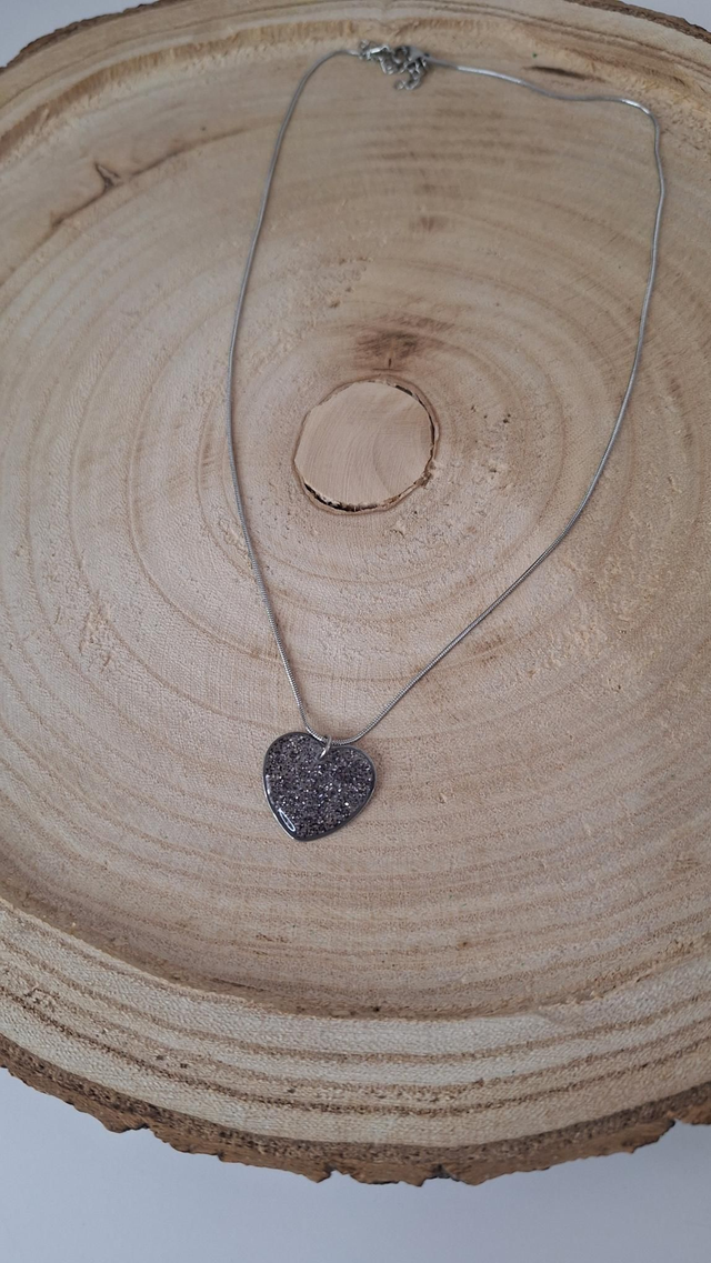 Collier cœur paillettes noires et grises