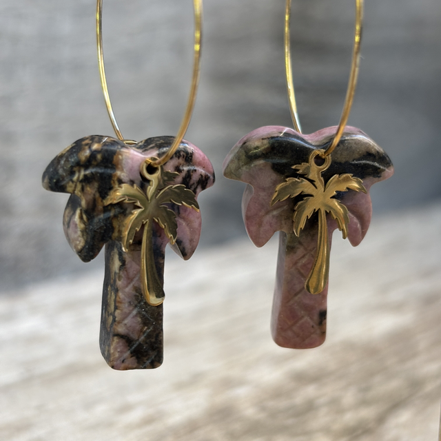 Boucles d’oreilles Créoles Palmiers Rodochrosite