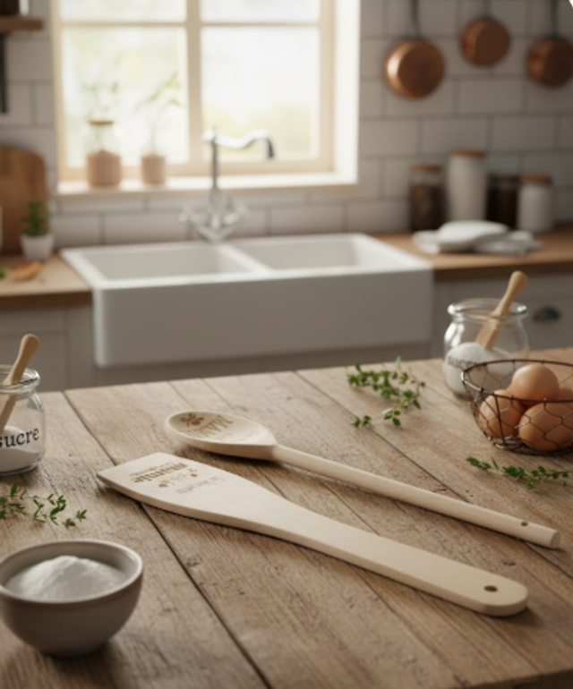Lot Spatule &amp; Cuillère en Bois Gravées – Cadeau Cuisine Mamie