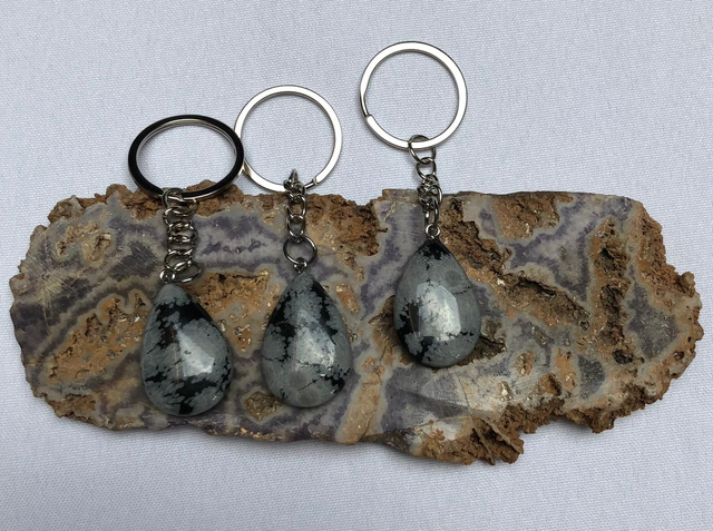 Porte Clés goutte en Obsidienne Flocon de Neige