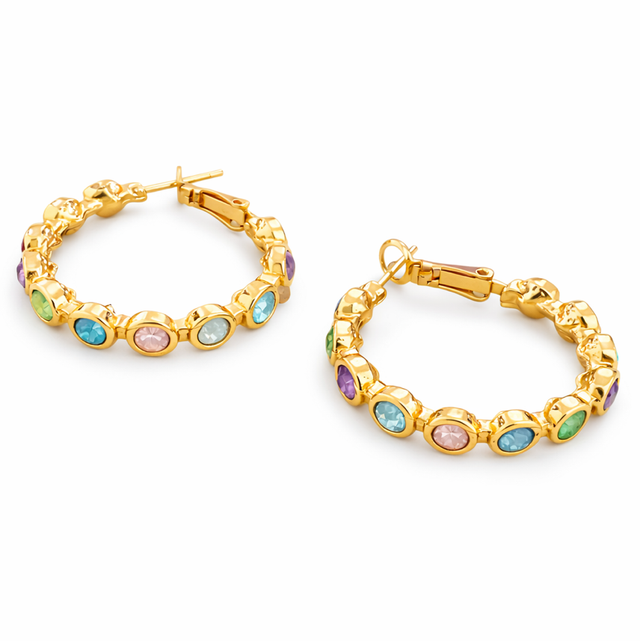 Argollas acero dorado cristales multicolor 
