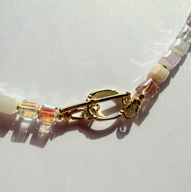 CELINE - Blush & Iridescent Beaded Toggle Necklace