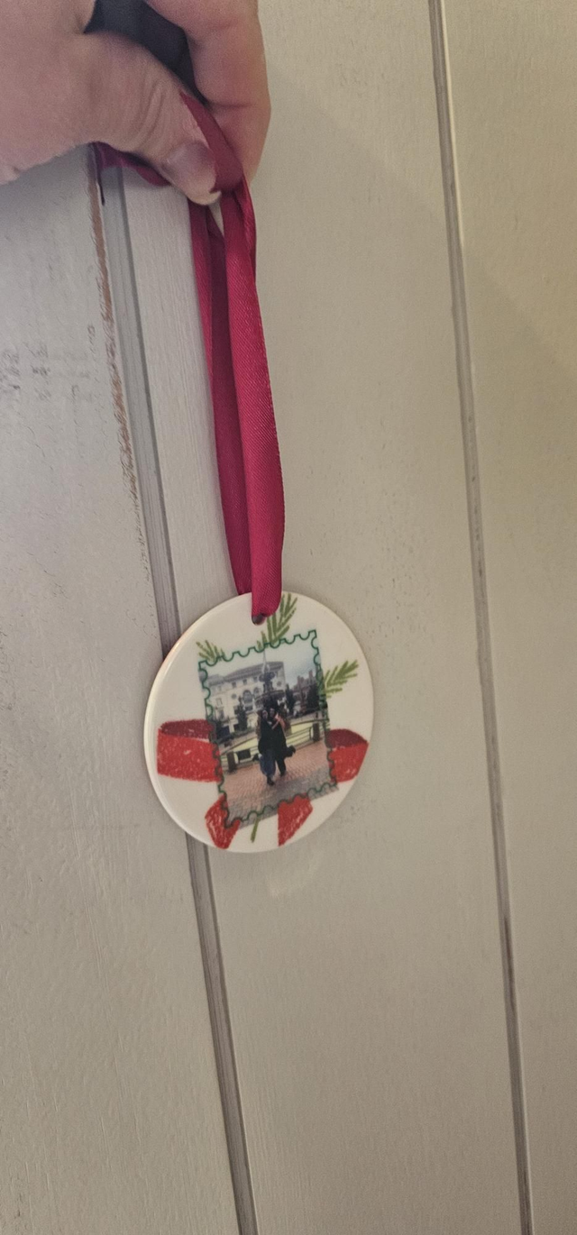 Personalised ceramic Christmas hanging decoration 