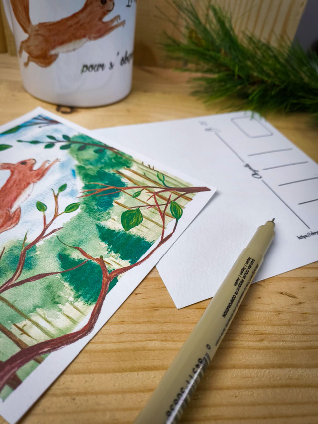Au delà des branches - carte postale - Ecureuil -