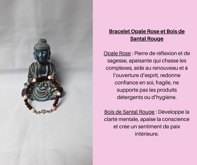 202- Bracelet Opale Rose et Bois de Santal Rouge