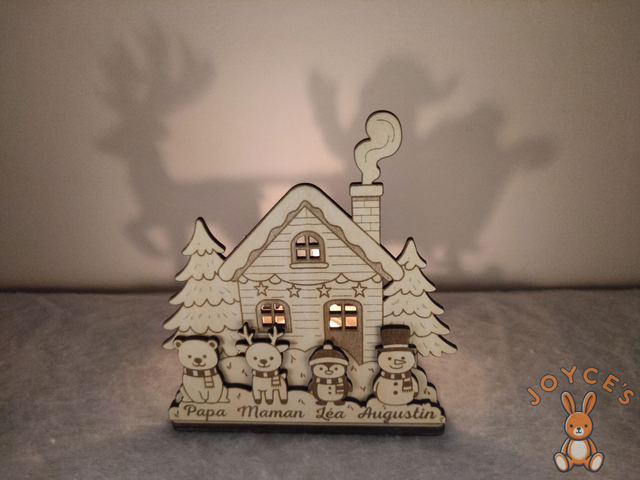 Décoration de Noël personnalisée avec prénoms, Bougeoir en bois, Ombre, Chalet, Photophore, Cadeau famille unique 