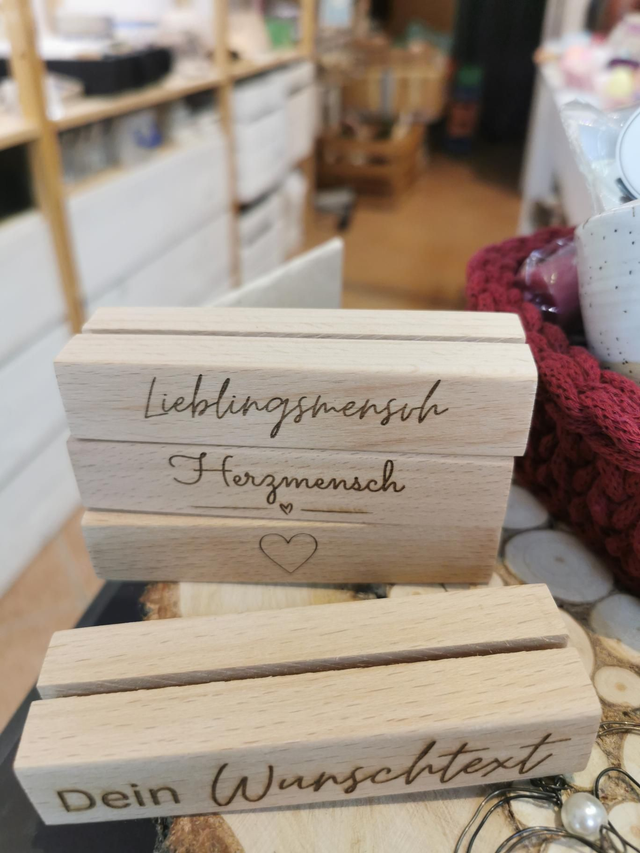 Kartenhalter Holz Text 