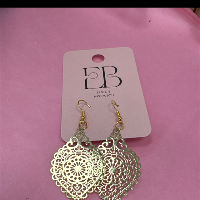 Gold metal lace earrings gold hooks 