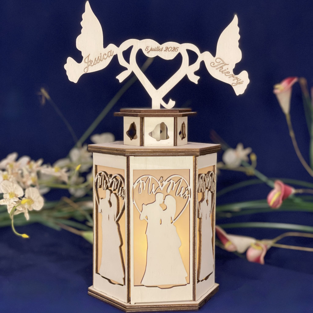 Lanterne de mariage en bois personnalisée – Pour bougie LED