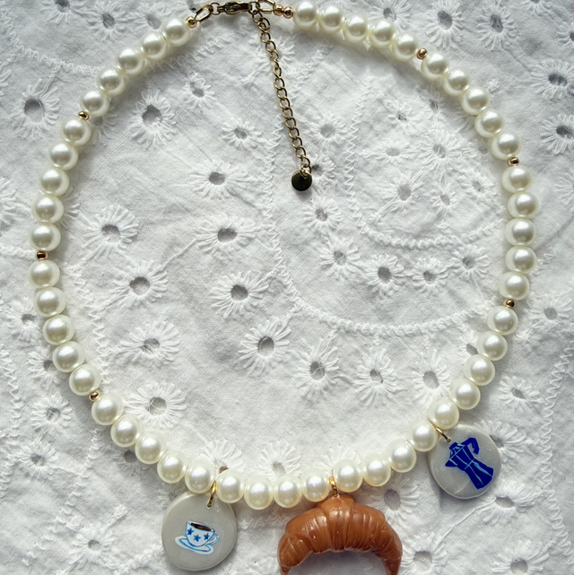 Sunday Morning – Pearl Beaded Breakfast Charm Necklace