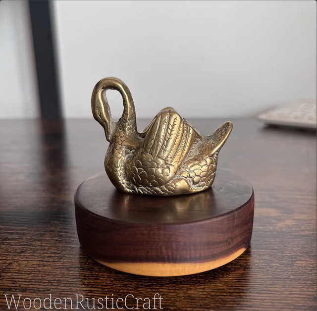 Brass Swan Sculpture | Australian Mulga Wood Base