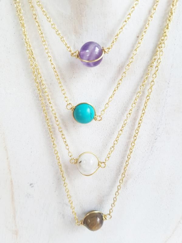 Collier Pierre naturelle doré 40 cm +5cm 