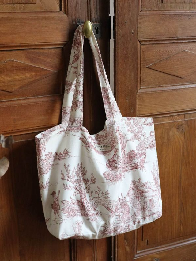 Cabas en toile de Jouy rouge