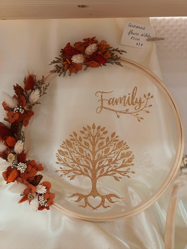 Couronne Family et arbre de vie 25cm orange