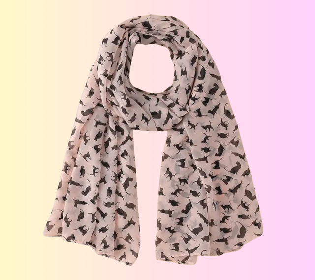 Foulard rose Chats noirs en mousseline