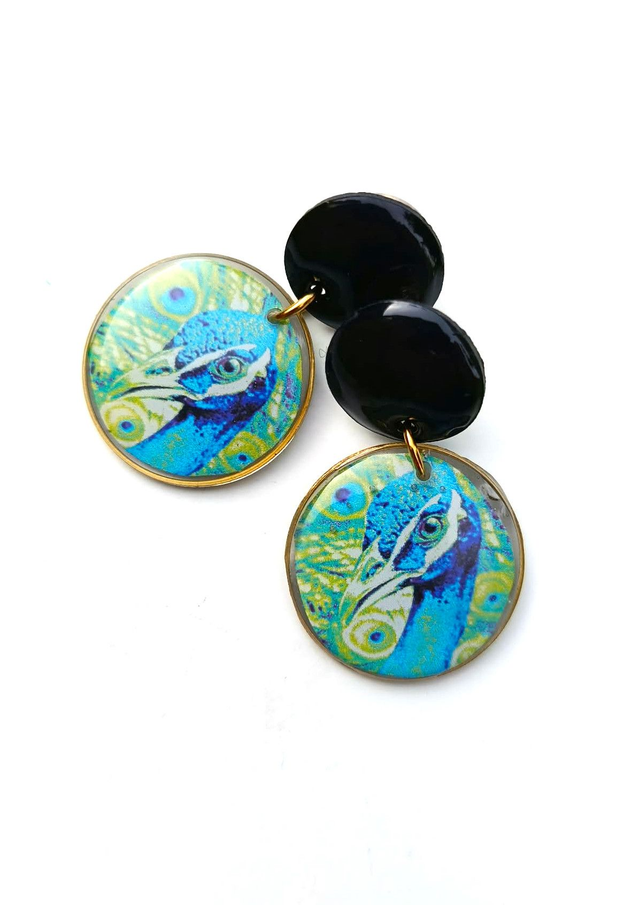 Boucles d'oreilles en cannette recyclée - Paon