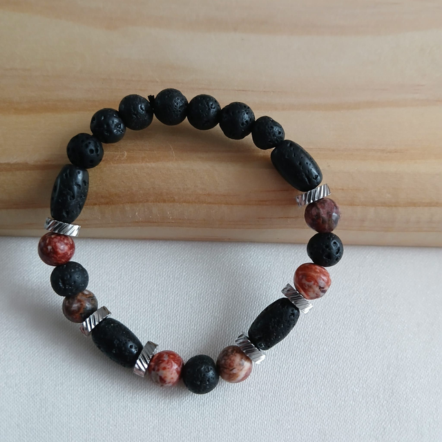 Jongens armband met Lavasteen & Luipaard Jaspis (3.063)