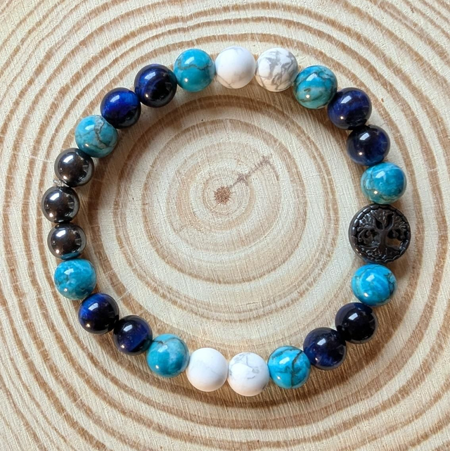 Bracelet Hématite, Turquoise Africaine, Howlite et Oeil de tigre bleue 
