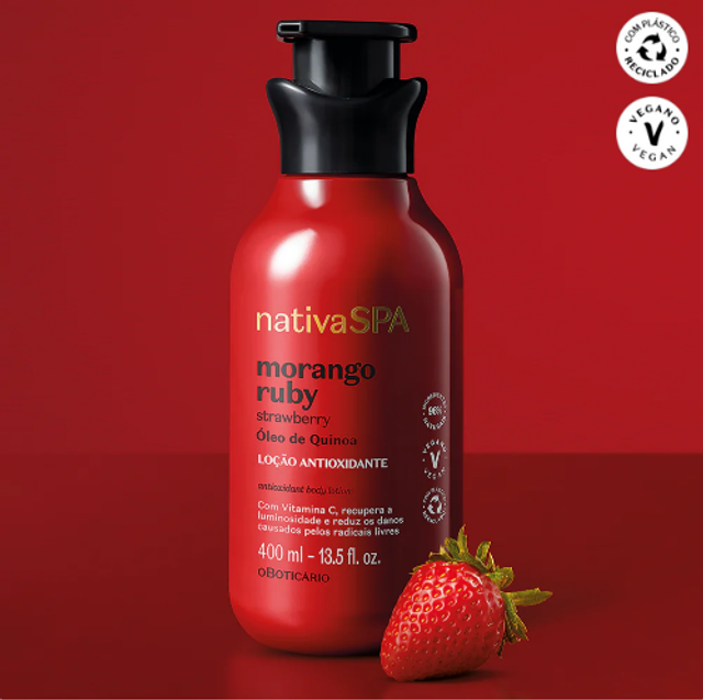 Nativa Spa Loção Hidratante Corporal Strawberry Morando Ruby400ml.  13.5fl.oz