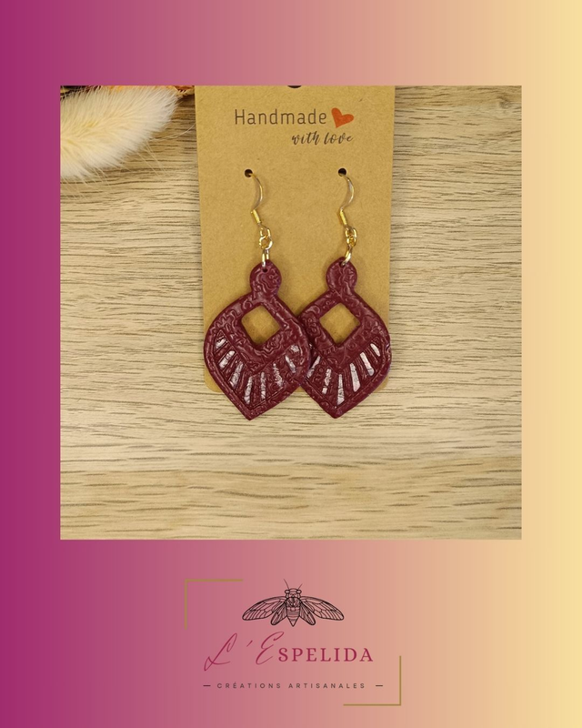 Flabellums texturés bordeaux et roses avec crochets