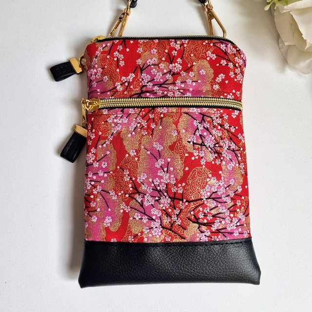 Mini-sac pour téléphone "Akina" rouge & simili cuir noir