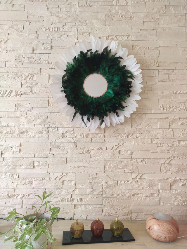 Jujuhat plumes blanches et plumes de coq vertes