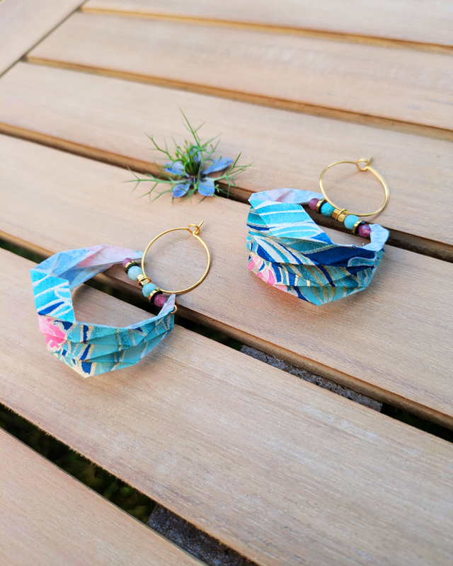 Boucles d'oreilles origami Lune ou l'autre bleu nuit taille L