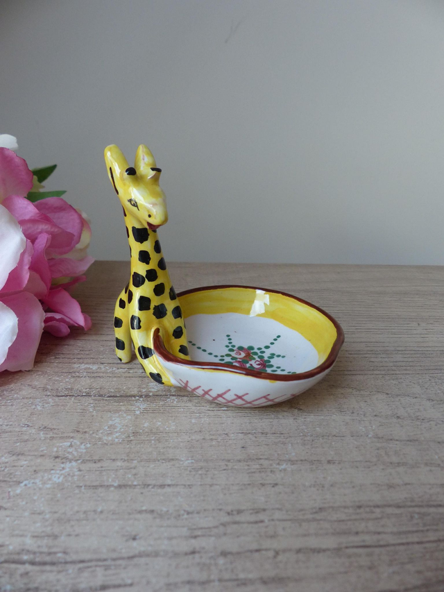 Petit vide poche girafe en céramique Deruta peint main Italie, girafe coupelle décoration chambre enfant, savane afrique, collection girafes