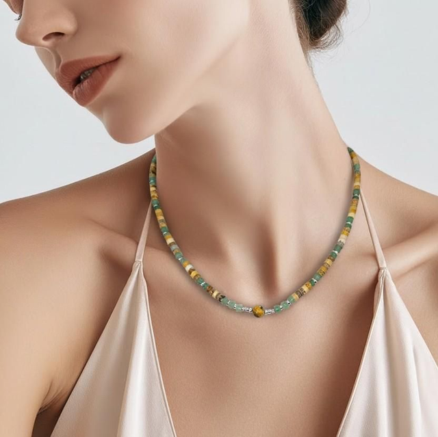 "Jaspe &amp; Aventurine" - Collier perles heichi - CH-3