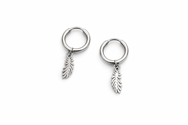 Argollas acero plateado plumas 