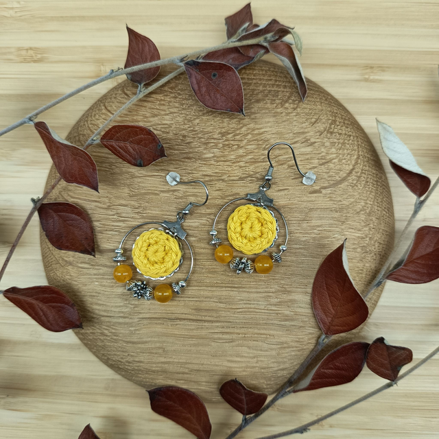 Parure jaune et argenté 2 - Boucles d'oreille jaune type créoles