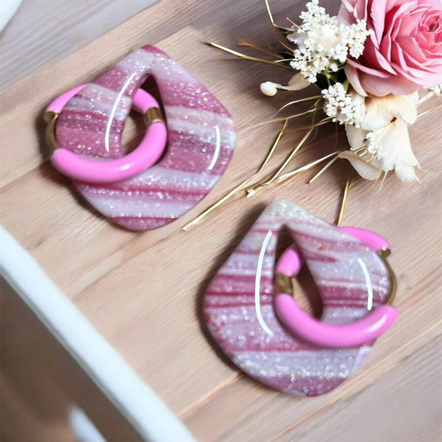 Pampilles Rose Pailletées &amp; Créoles Acier