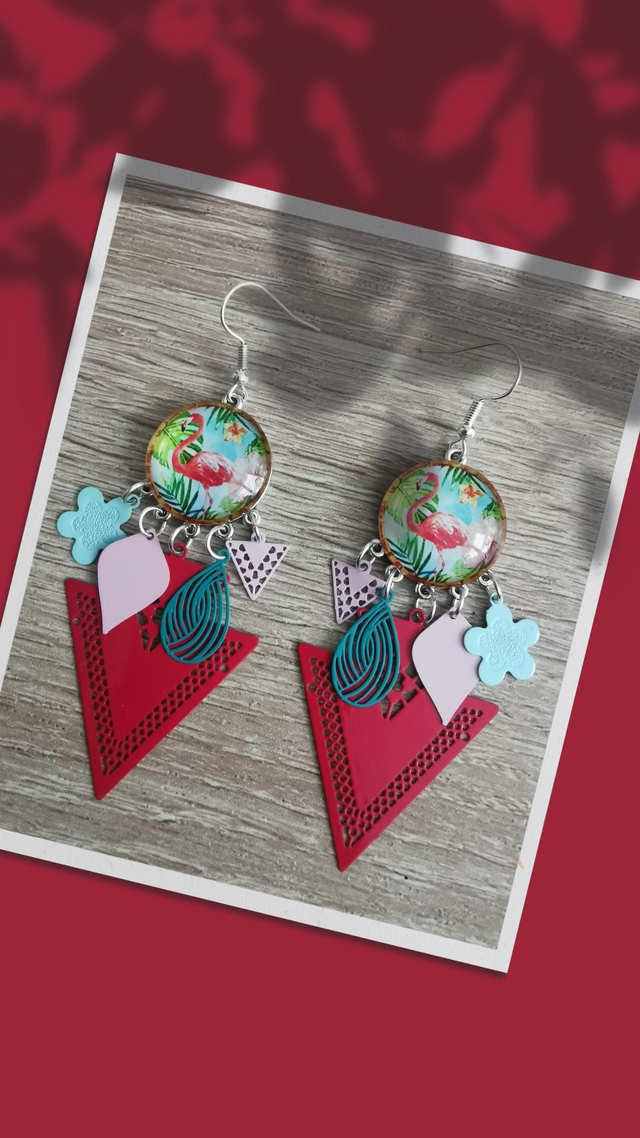 Boucles cabochon flamand rose réf 200