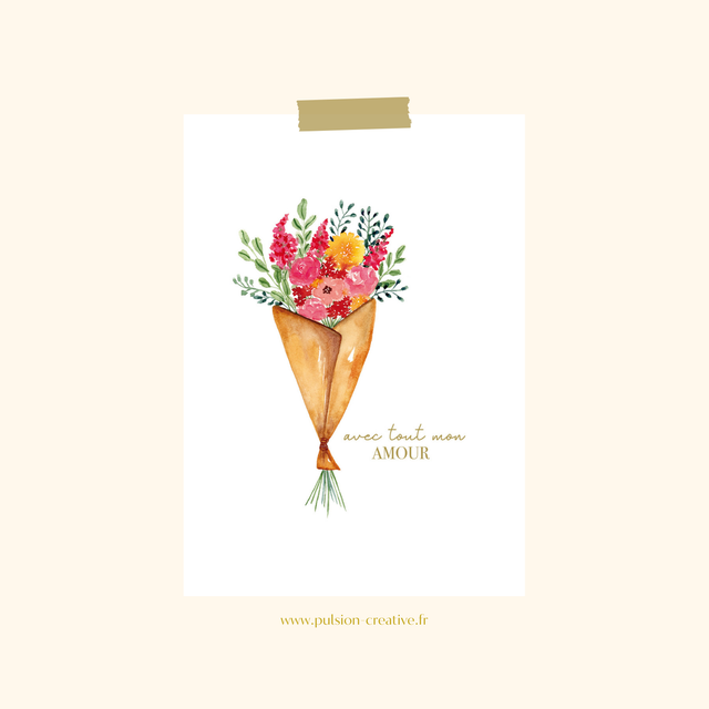 Carte postale aquarelle - Avec tout mon amour