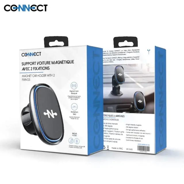 Support Smartphone Magnétique pour Voiture avec 2 Fixations Noir