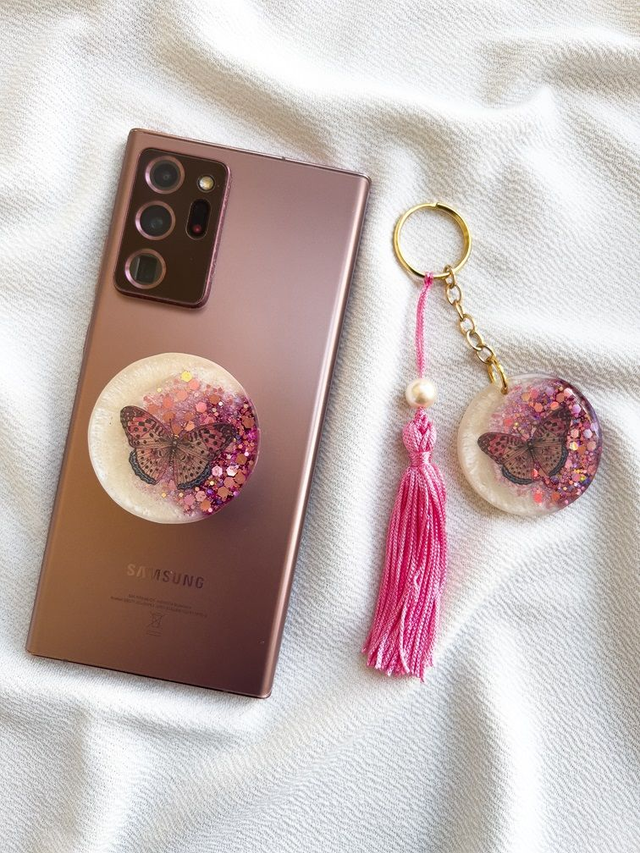 Kit Chaveiro e Suporte Pop pra Celular Borboleta I
