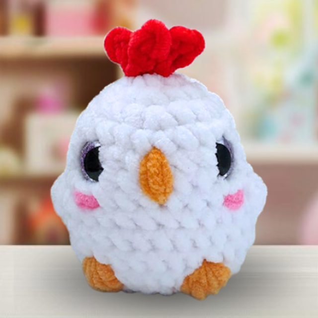 Crochet Chenille Bird Friend, Chicken, Ukca tested