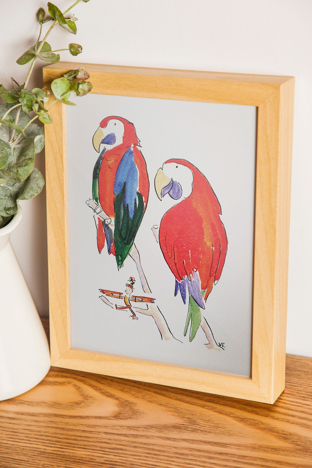 Dessin "L'envol et les perroquets, le monde miniature" Tirage A5