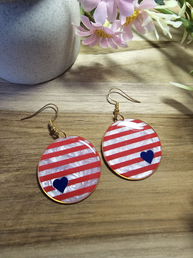 Boucles d&#039;oreilles 30mm OR -&quot;Un Cœur à la Mer&quot; — L&#039;élégance au rythme des vagues-rouge coeur bleu