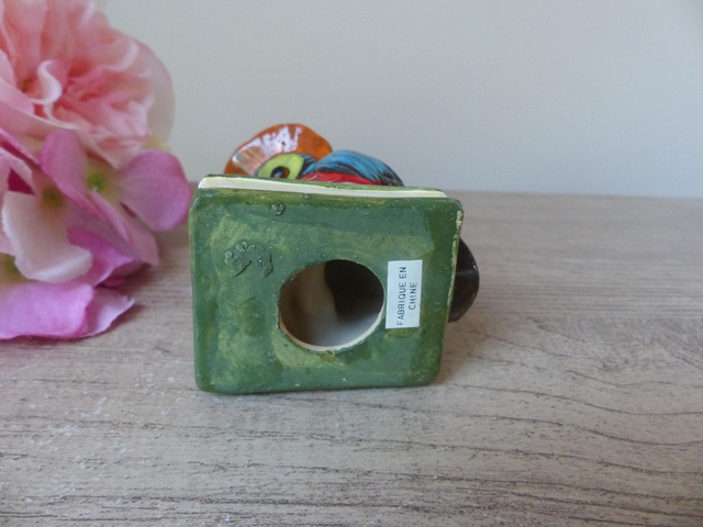 Petite Chouette Hibou Savante avec Chapeau sur Livre Céramique Vintage 1970, Chouette Hibou Jardinier, Cadeau Décoration Bureau Bibliothèque