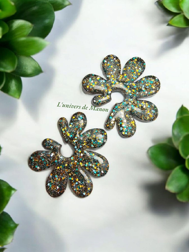 Boucles d'oreilles " Julia " en résine et paillettes pour femme, tendance