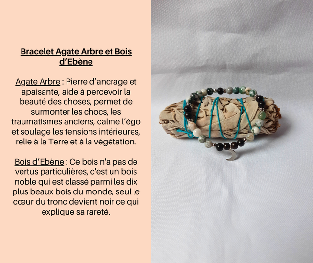 199- Bracelet Agate Arbre et Bois d'Ebène