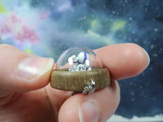 Fly me to the moon - Astronaut necklace - Space jewelry - Moon necklace -moon jewelry - glow in the dark - miniature jewelry - biosphere
