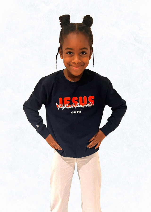 Jesus Light of the World Sweatshirt in Navy -  John 8:12 [KIDS]