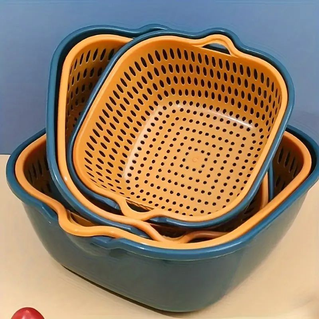  Cuvette de Lavage et passoire en Plastique à Double Couche 6 PC