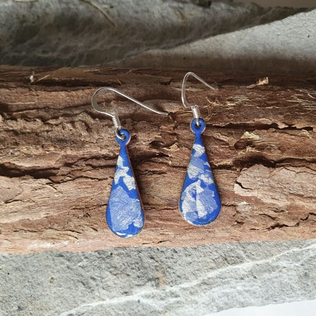 Blue enamelled circle earrings - ee012D