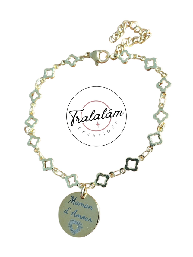  ✨Bracelet &quot;Maman d&#039;Amour&quot;chaîne trèfles Porte-Bonheur✨